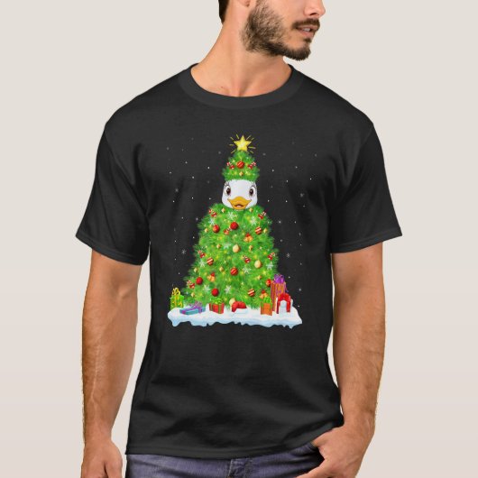 ダックバードクリスマス照明ツリーダックおもしろいクリスマス Tシャツ (正面)