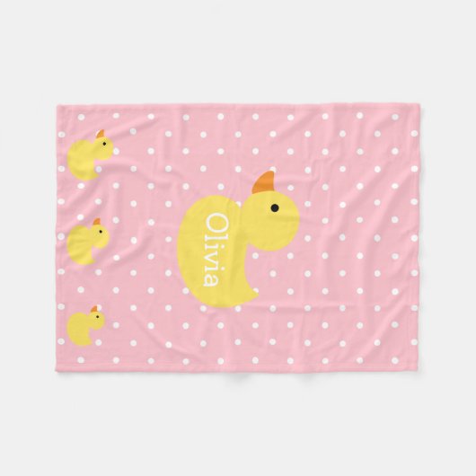 ダックファミリー水玉模様モノグラムベビー フリースブランケット (正面(横))