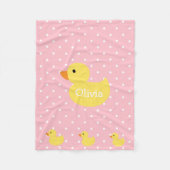 ダックファミリー水玉模様モノグラムベビー フリースブランケット (正面)