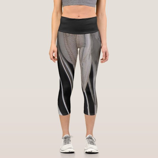 ダックフェザーモダンフォトブラックグレー自然 カプリレギンス (正面)