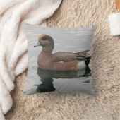 ダックフォトレイクバードウィゲオンブルーブラウン穏やかな水 クッション (ブランケット)