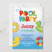 ダックフロートプールパーティー、スイミング誕生日 招待状 (正面)