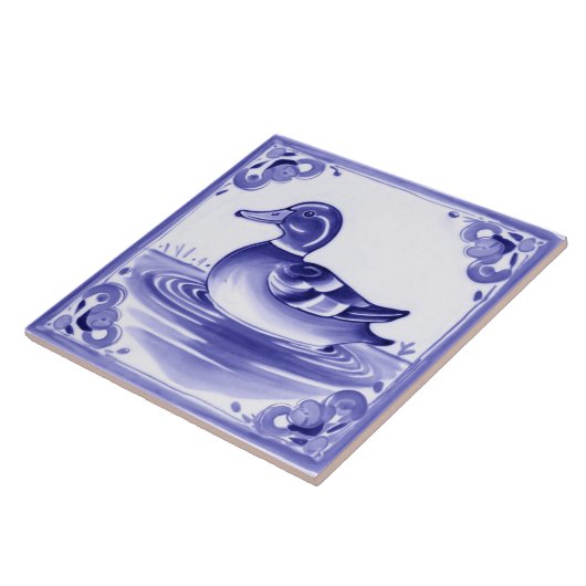 ダックブルーとホワイトヨーロッパフォークアニマルアート タイル (側面)