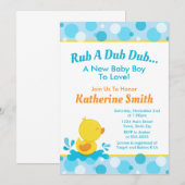 ダックベイビーシャワー招待状 赤ちゃんダック男子 招待状 (正面/裏面)