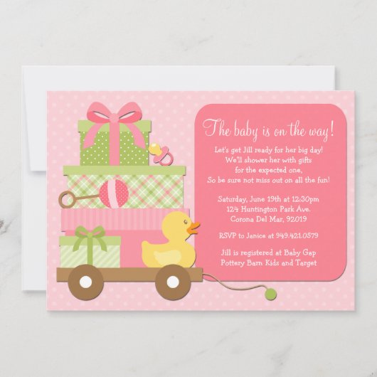 ダックベビーガールシャワー招待状 招待状 (正面)