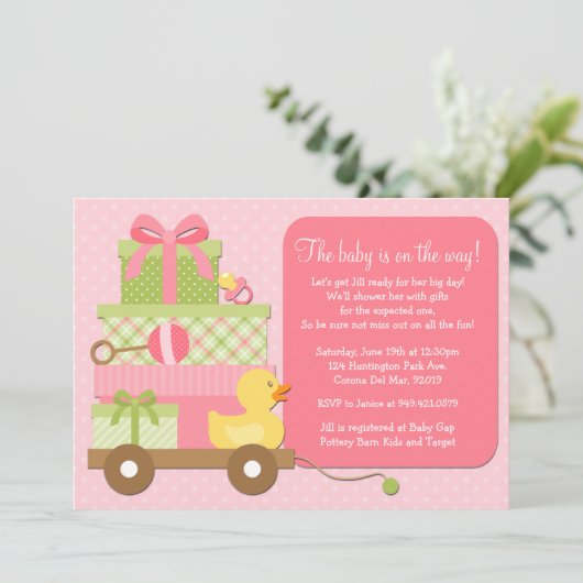 ダックベビーガールシャワー招待状 招待状 (スタンド正面)