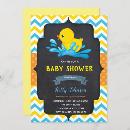 ダックベビーシャワーパーティの招待状 招待状 (正面/裏面)