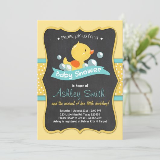 ダックベビーシャワー招待状ゴムダックアヒル 招待状 (スタンド正面)