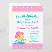 ダックベビーシャワー招待状ピンクダックガール 招待状 (正面/裏面)