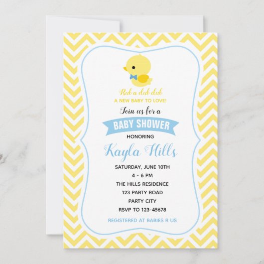 ダックベビーシャワー招待状(ボーイイエロー) 招待状 (正面)