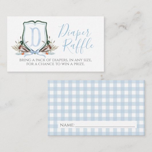 ダックボーイ赤ちゃんシャワーおむつラッフル エンクロージャーカード (正面/裏面)
