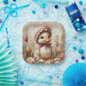 ダックリングイースターピンクボンネットチューリップデイジー ペーパープレート (パーティー)