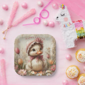 ダックリングイースターピンクボンネットチューリップデイジー ペーパープレート (パーティー)