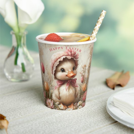 ダックリングイースターピンクボンネットチューリップデイジー 紙コップ (インサイチュ)