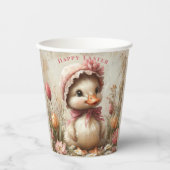 ダックリングイースターピンクボンネットチューリップデイジー 紙コップ (正面)