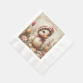 ダックリングイースターピンクボンネットチューリップデイジー 縁ありランチョンナプキン (角)