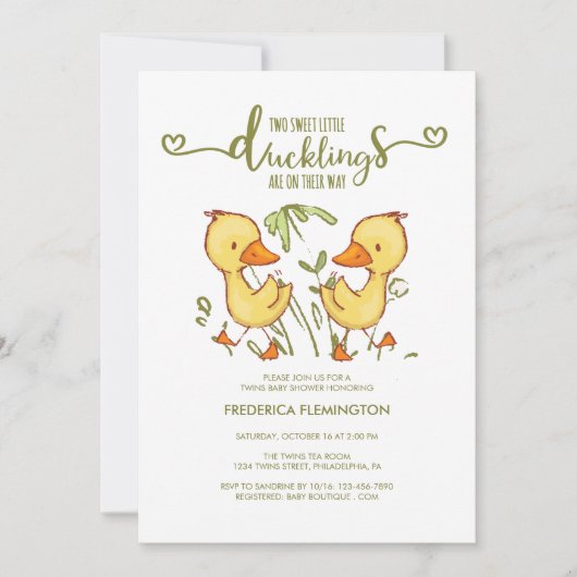 ダックリングツインズベビーシャワー招待状 招待状 (正面)