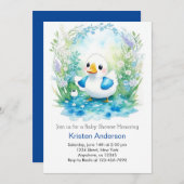 ダックリングブルーお洒落フローラボーイベビーシャワー 招待状 (正面/裏面)