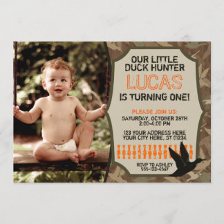ダック狩り誕生日招待状とフォト-迷彩柄 招待状