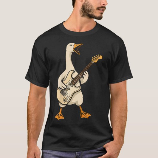 ダック エレクトリック ギター ミュージック ラバー ギタリスト少年 Tシャツ (正面)