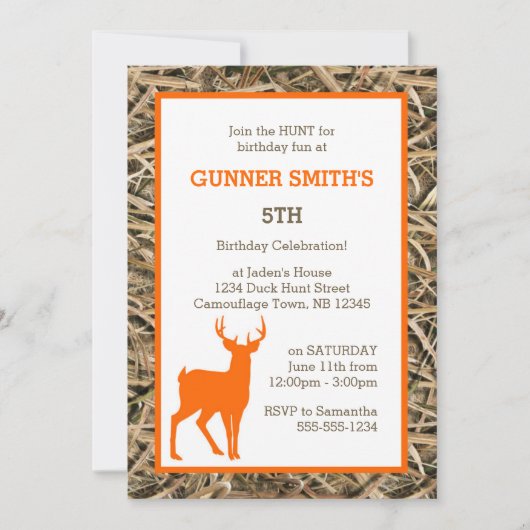 ダック カモフラージュ / カモ バック 誕生日パーティー 招待状 (正面)