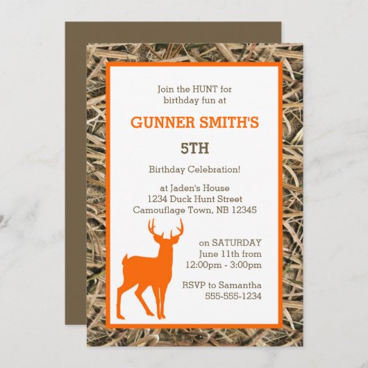 ダック カモフラージュ / カモ バック 誕生日パーティー 招待状 (正面/裏面)