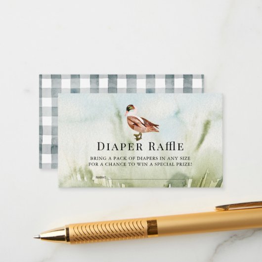 ダック/マラード水彩色塗り布おむつラッフルチケット エンクロージャーカード (正面/裏面インサイチュ)