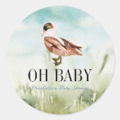ダック/マラード水彩色野男の子ベビーシャワー ラウンドシール (正面)