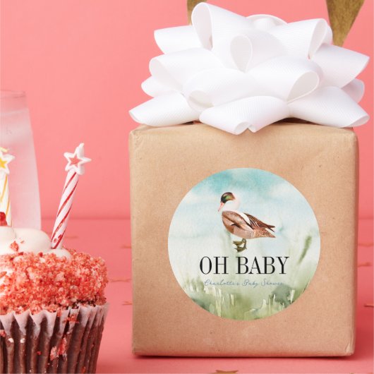 ダック/マラード水彩色野男の子ベビーシャワー ラウンドシール (パーティー)