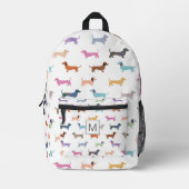 ダッシカラフルャンズソーセージ犬パターンドモノグラム プリントバックパック (正面)