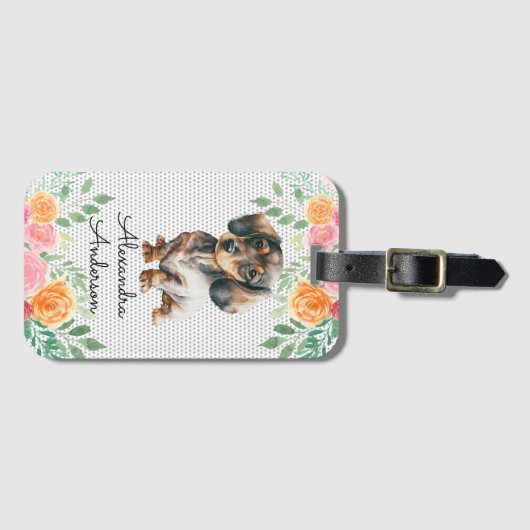 ダッシパーソナライズされたャンドパピーウォーター色フローラ ラゲッジタグ (正面横)