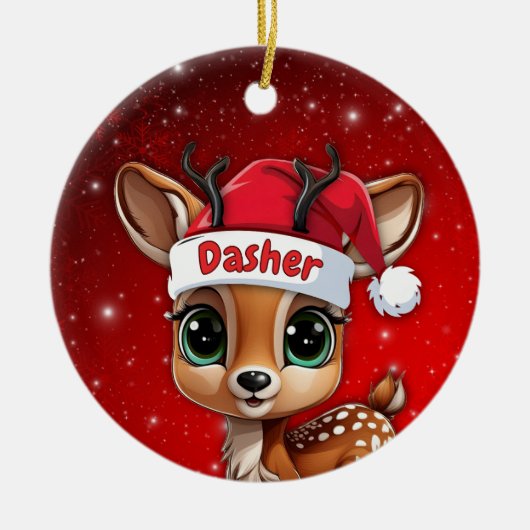 ダッシャーベイビーシカ、子鹿、雌鹿、トナカイ🦌 🎄 セラミックオーナメント (正面)