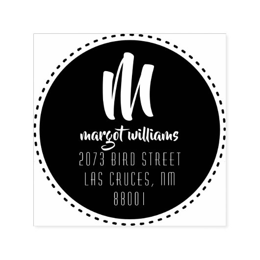 ダッシュブラックサークルモノグラムスクリプトカスタムアドレス セルフインキングスタンプ (デザイン)