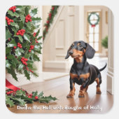 ダッシュンおもしろいドソーセージ犬のクリスマス スクエアシール (正面)