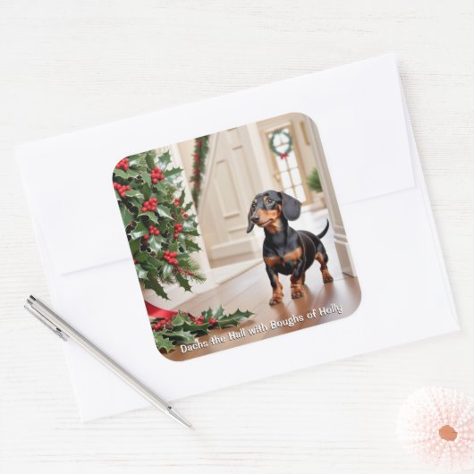 ダッシュンおもしろいドソーセージ犬のクリスマス スクエアシール (封筒)