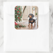 ダッシュンおもしろいドソーセージ犬のクリスマス スクエアシール (バッグ)