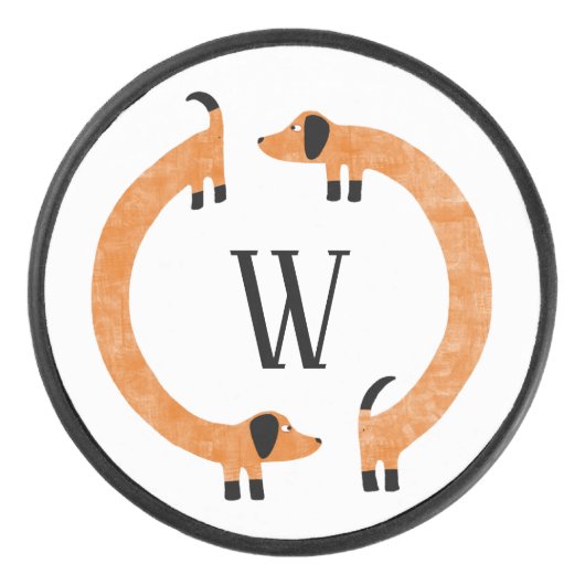 ダッシュンおもしろいドソーセージ犬モノグラム アイスホッケーパック (正面)