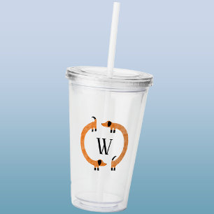 ダッシュンおもしろいドソーセージ犬モノグラム アクリルタンブラー