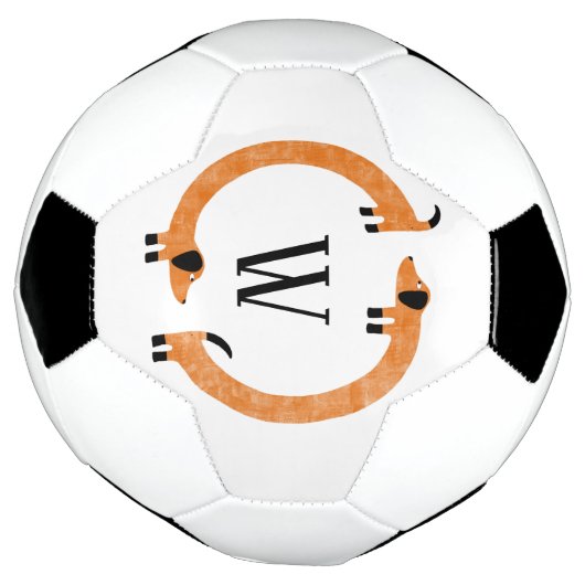 ダッシュンおもしろいドソーセージ犬モノグラム サッカーボール (回転)