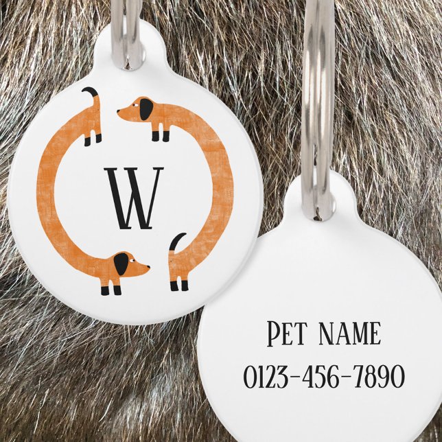 ダッシュンおもしろいドソーセージ犬モノグラム ペット　ネームタグ (Fun Dachshund Sausage or Wiener Dog personalized pet tag)