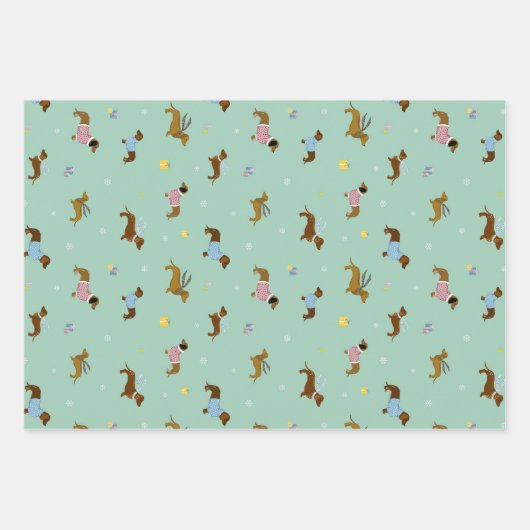 ダッシュンズスノーフレークスギフトパステルヴィンテージ ラッピングペーパーシート (正面3)