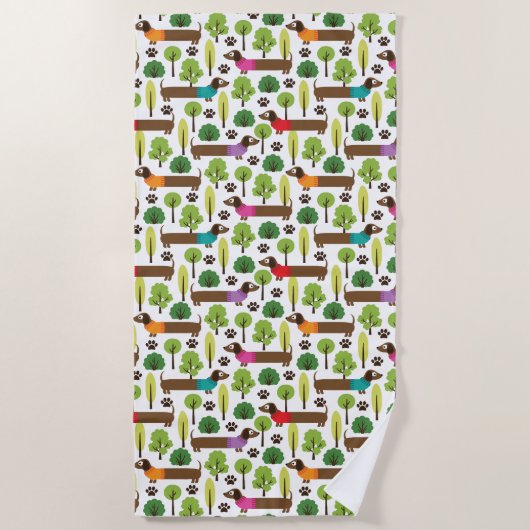 『ダッシュンズ・オン・ザ・パーク』 ビーチタオル (正面)