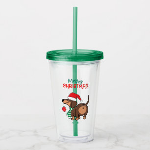 ダッシュントおもしろいドッグ可愛いメリークリスマス アクリルタンブラー