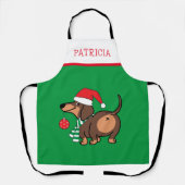 ダッシュントおもしろいドッグ可愛いメリークリスマス エプロン (正面)