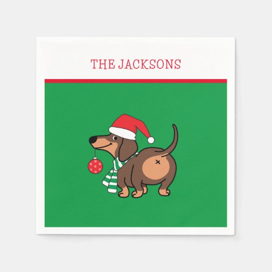 ダッシュントおもしろいドッグ可愛いメリークリスマス スタンダードカクテルナプキン (正面)