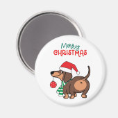 ダッシュントおもしろいドッグ可愛いメリークリスマス マグネット (正面/裏面)