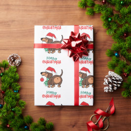 ダッシュントおもしろいドッグ可愛いメリークリスマス ラッピングペーパー
