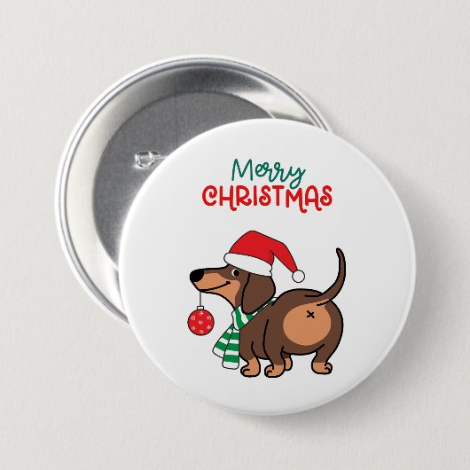 ダッシュントおもしろいドッグ可愛いメリークリスマス 缶バッジ (正面&裏面)
