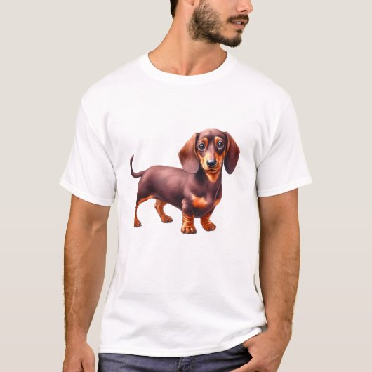 ダッシュント絵画ズ – ウィーナー犬の水彩画 Tシャツ (正面)