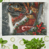 ダッシュンドグッドクリスマスフェスティバル キッチンタオル (折り畳み)